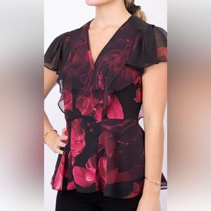 Ted Baker London Black and Red Floral Top